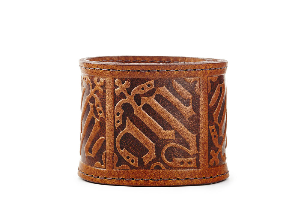 Gothic Cognac Leather Cuff Bracelet - The Raven Works