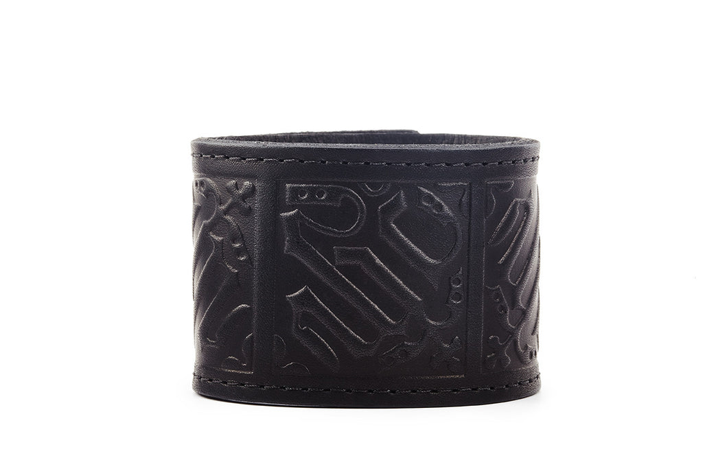 Gothic Black Leather Cuff Bracelet - The Raven Works