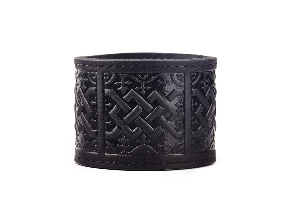 Scottish Chord Black Leather Cuff - The Raven Works