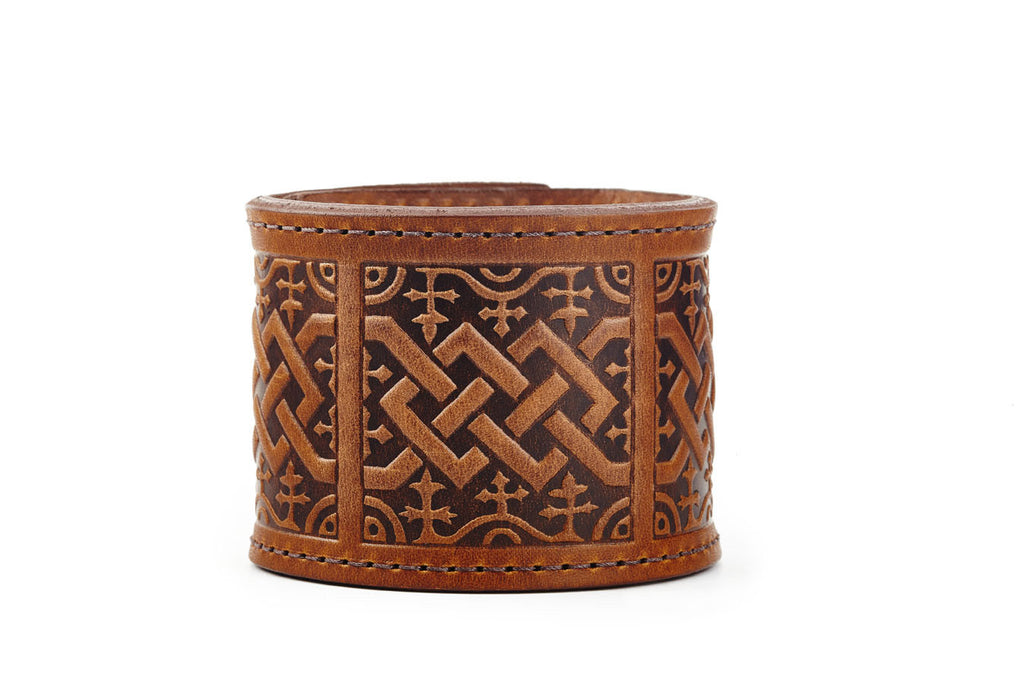 Scottish Chord Cognac Leather Cuff - The Raven Works