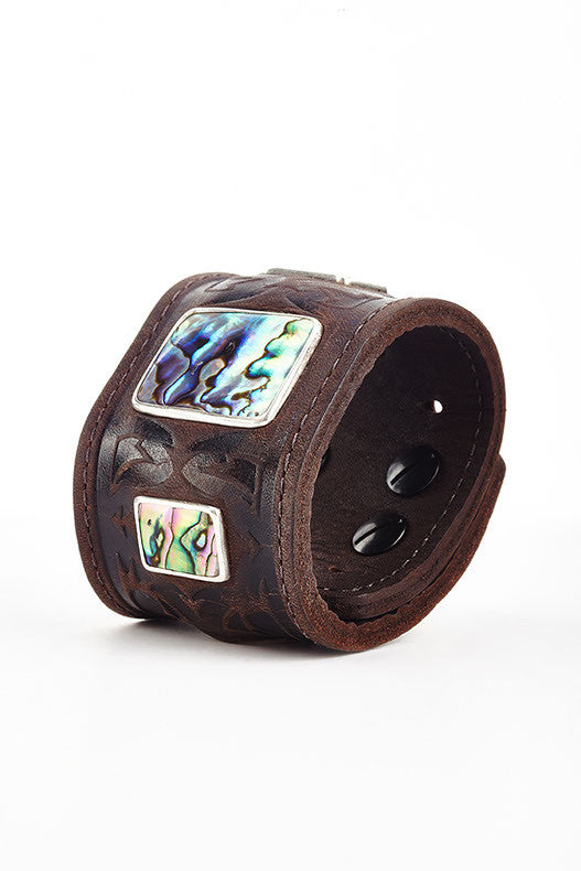 Warrior Brown Leather Cuff with Abalone